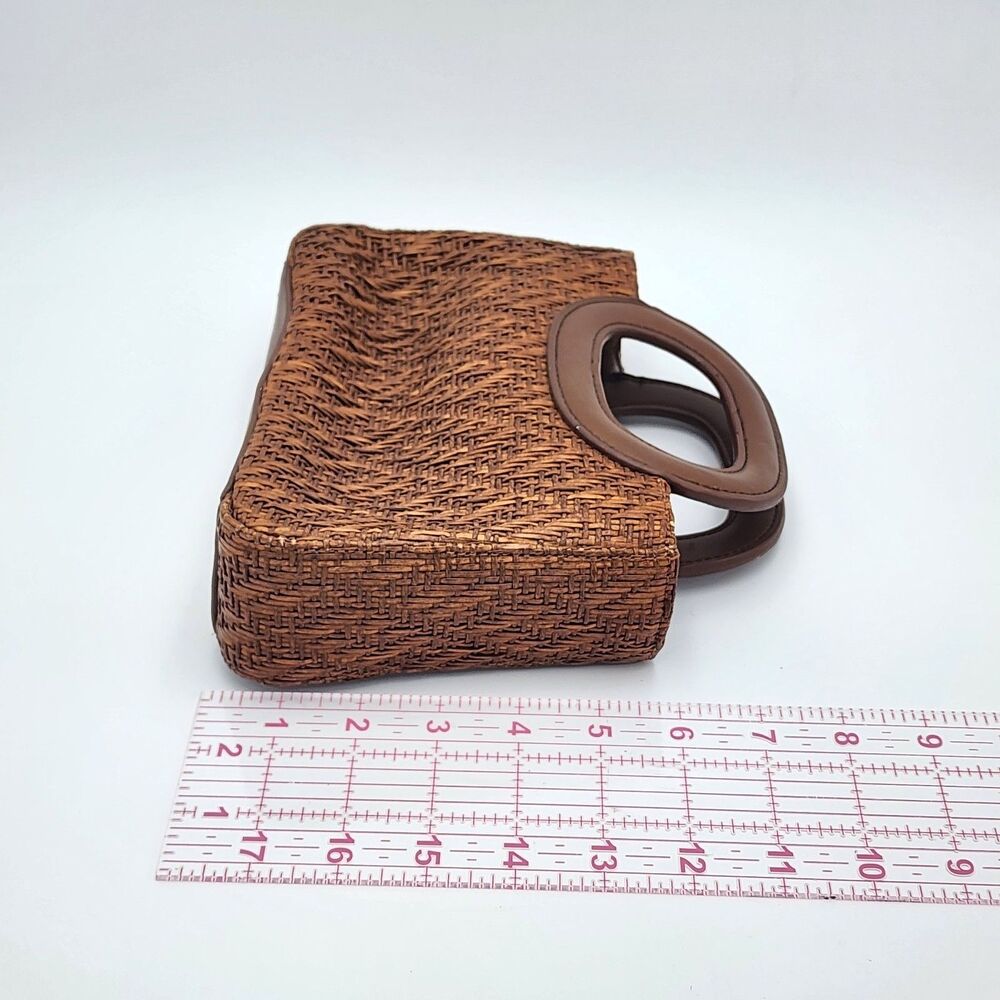 Fossil Vintage Woven Straw Rattan Small Structured Purse Handbag Brown - Picture 9 of 10